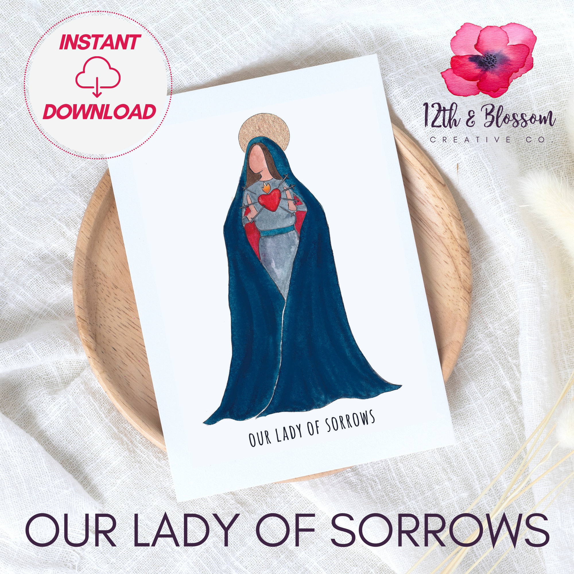 Instant Download Art Print, Our Lady of Sorrows Catholic Art, Religious ...