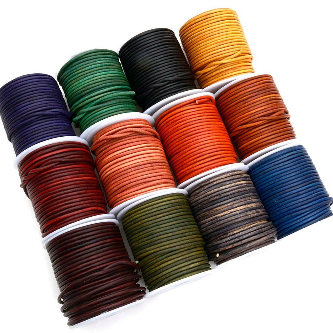 Antique Two Tone Round Oil Genuine Leather Cord - 1meter, Staight Color ...