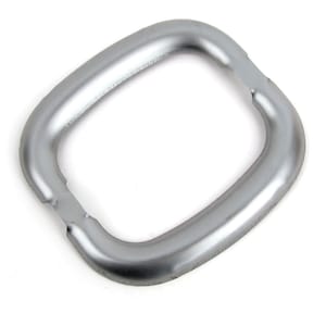 May include: A silver-colored, square-shaped metal ring with rounded corners. The ring has a smooth, reflective surface and appears to be made of a single piece of metal. The object is isolated against a white background.