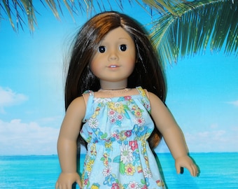 Blue Tropical Dress for 18" Dolls, Handmade
