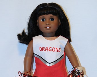DRAGONS Cheerleader Outfit with Pompoms Red/Silver