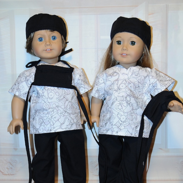 Black & White Medical Scrubs For 18" Dolls