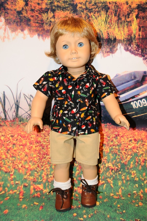 Fishing Shirt With Cargo Shorts for 18 Dolls 