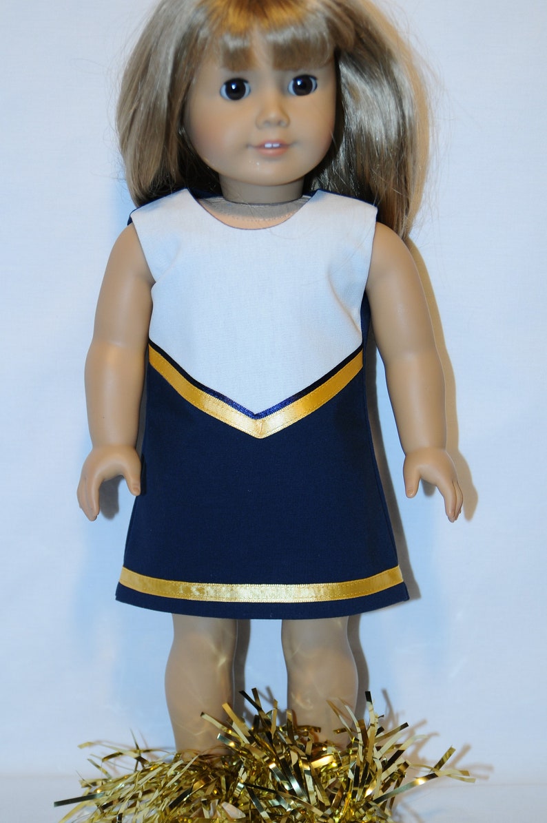 Ensemble bleu marine de pom-pom girl avec pompons pour poupée de 18 pouces Or