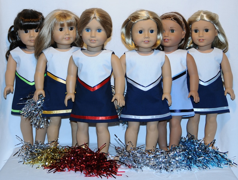 Ensemble bleu marine de pom-pom girl avec pompons pour poupée de 18 pouces image 1