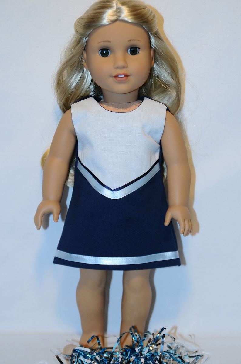 Ensemble bleu marine de pom-pom girl avec pompons pour poupée de 18 pouces Lt Blue