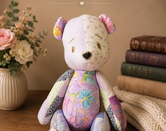 Custom Quilted Memory Bear, Handmade Keepsake Teddy, Personalized Story Bear Gift