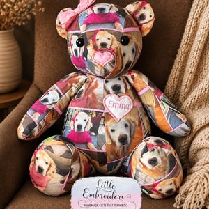 Custom Photo Memory Bear, Handmade Keepsake Teddy, Personalized Story Bear Gift