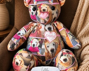 Custom Photo Memory Bear, Handmade Keepsake Teddy, Personalized Story Bear Gift