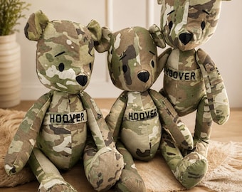 Handmade Military Uniform Memory Bear, Service Tribute Heirloom, Veteran Remembrance Keepsake