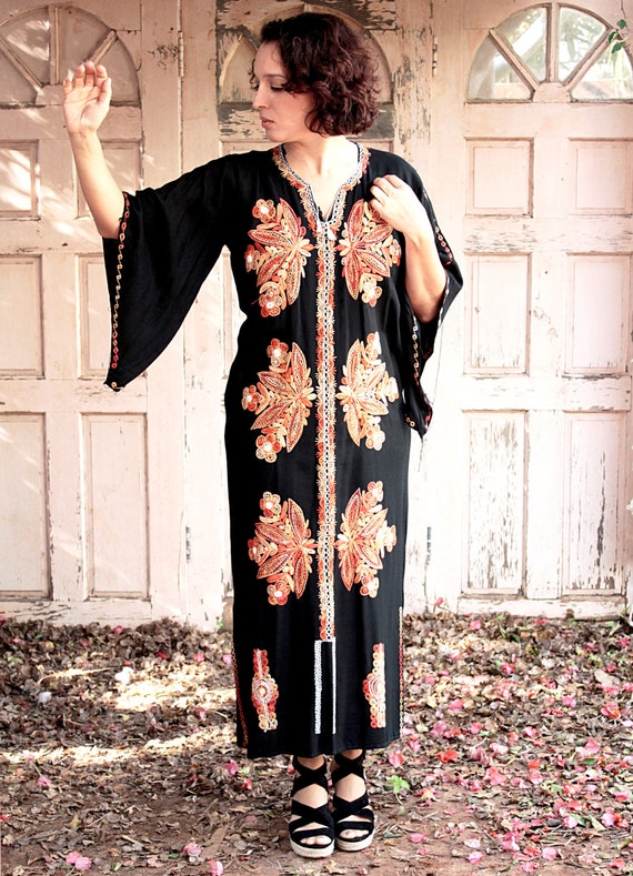 Flaming Long, Kaftan Dress, Galabiya 60s, Vintage
