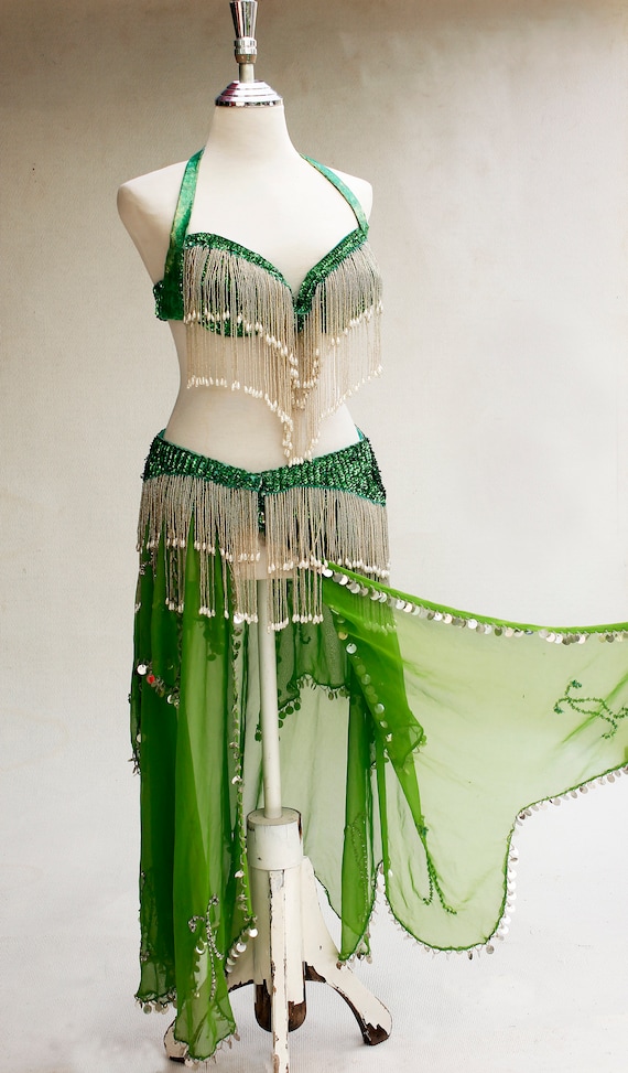 Sexy green belly dance suit, embroidered bellydanc