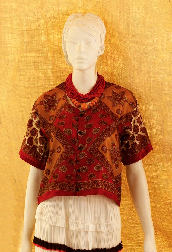 Blouse Silk Paisley, Silk Designer, Silk Arabesque