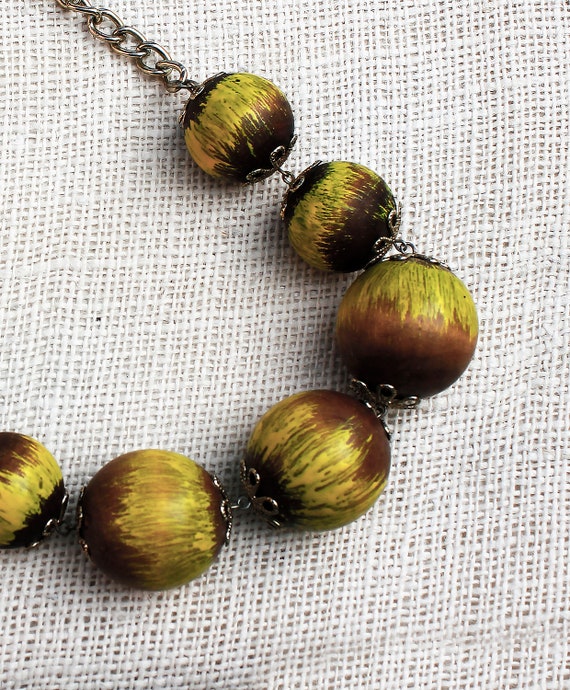 Beaded Necklace, Huge Spheres, Fine Beads Wooden C