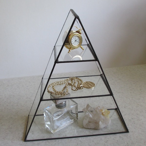 9" and 10" Tall Glass Pyramid Display Shelf - Show off those treasures and your collections