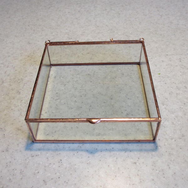 8" X 8"  SQUARE multi heights Clear Glass Photo Display Box  - Hinged Top - Jewelry - Collections