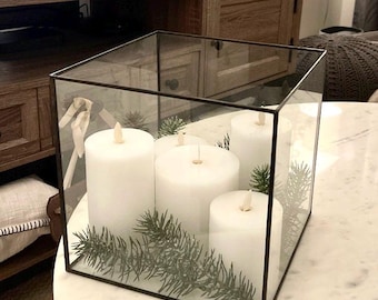 Ready to Ship! 12 inch Glass CUBE Candle Box, Card Box, Terrarium, Display Case, Glass Box Does not include contents
