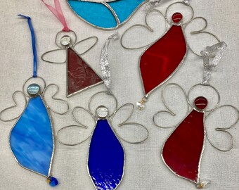 A Flight of Angels - Collection of 7 Stained Glass Angels and Bluebird