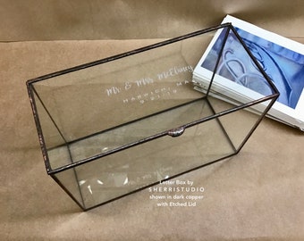 10x3x5&quot; tall LETTER BOX Clear Glass Display Box made to hold #10 envelopes - Hinged Top - Jewelry - Collections