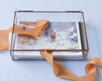 8 x 10 x 2  Clear Glass Photo Display Box - Hinged Top - Jewelry - Collections