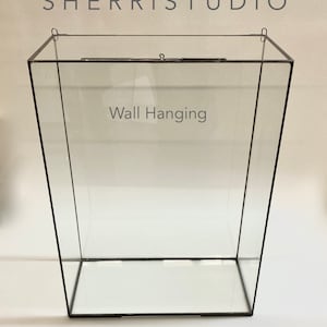 May include: A clear glass wall hanging with a black metal frame. The frame has a simple design and is attached to the wall with two hooks. The text "Wall Hanging" is printed on the glass.