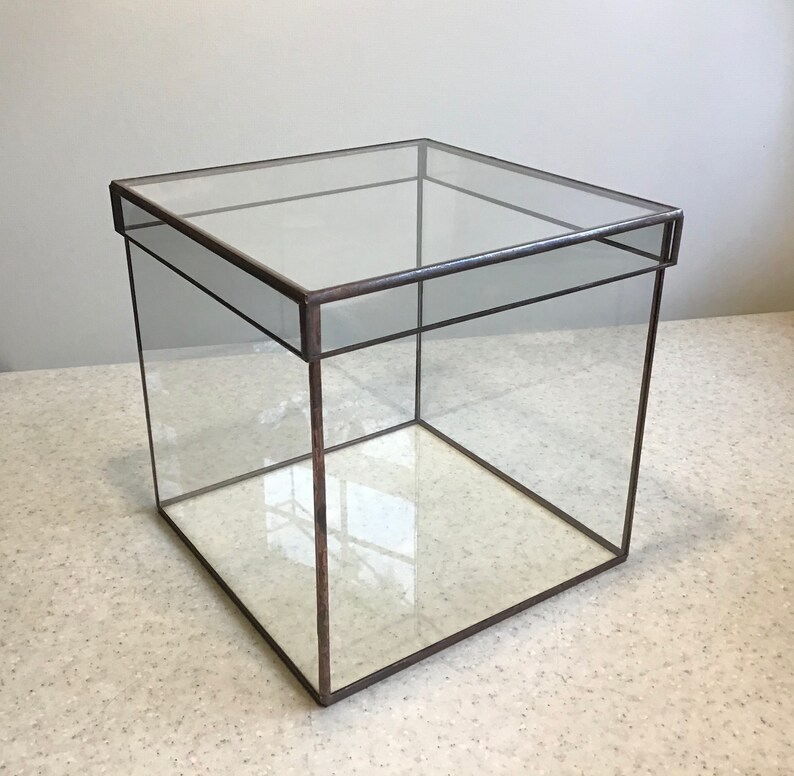 One 12 inch Glass CUBE with LID Card Box Terrarium Display Etsy