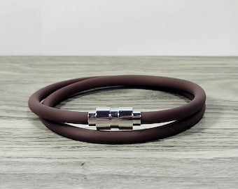 Vegan bracelet brown rubber bracelet silicone bracelet wrap bracelet rubber jewelry silicone jewelry vegan jewelry mens gift  RRB-31-02