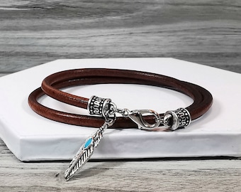 Feather bracelet women's leather bracelet wrap bracelet brown bracelet coconut leather bracelet women bracelet charm bracelet RLB4-57-15