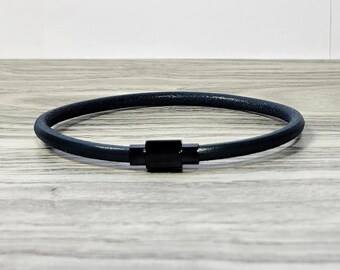 Leather bracelet mens blue leather bracelet bracelet for man minimalist bracelet blue bracelet mens gift black stainless clasp RLB5-81-03