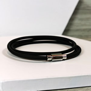Black rubber bracelet silicone bracelet wrap bracelet bangle bracelet rubber jewelry silicone jewelry stainless clasp RRB-12-01
