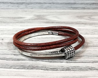 Women's leather bracelet half-cuff bracelet brown leather bracelet women bracelet womens gift wrap bracelet magnetic clasp RLB3-20-15