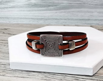 Womens leather bracelet flat leather bracelet tan bracelet wrap bracelet womens bracelet multi strand bracelet magnetic clasp FLB5-59-07