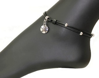 Womens ankle bracelet black leather anklet beach anklets leather ankle bracelets ankle bracelet foot jewelry charm jewelry  RLA-13-01