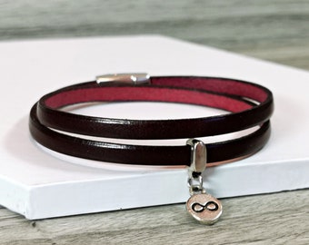 Infinity bracelet womens leather bracelet flat leather bracelet red bracelet wrap bracelet womens bracelet multi strand bracelet FLB5-54-05