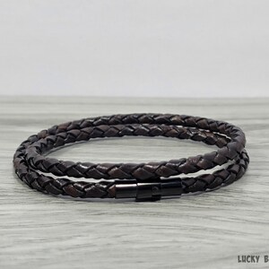 Vintage leather bracelet braided leather bracelet mens leather bracelet brown leather bracelet wrap bracelet magnetic clasp RLB4-62-02