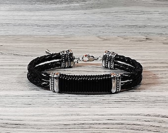 Braided leather bracelet mens bracelet stainless bracelet mens leather bracelet leather jewelry multistrand bracelet RLB5-74-01