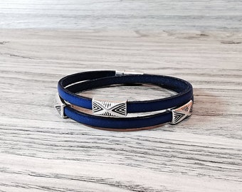 Leather bracelet blue bracelet leather wrap women bracelets layered bracelet magnetic bracelet genuine leather women gift FLB5-12-03