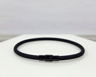 Mens rubber bracelet black rubber bracelet minimalist bracelet mens bracelet bangle bracelet rubber jewelry black stainless clasp RRB-23-01