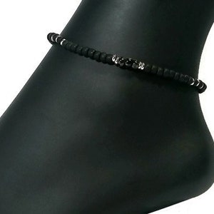 Womens anklet black beads anklet beaded anklet women black anklet seed beads anklet black ankle bracelet stretch anklet BA-07-01