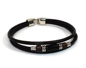 Genuine leather bracelet men leather bracelet multistrand bracelet brown bracelet bracelet for men gift for him RLBM-06-02