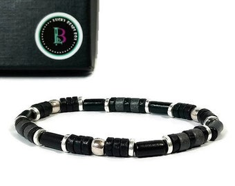 Beaded bracelet man bracelet simple bracelet Greek ceramic beads beaded jewelry black bracelet mens gift stretch bracelet BB-34-01
