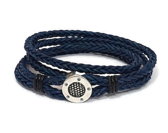 Men's leather bracelet women's leather bracelet double wrap bracelet  braided leather bracelet blue leather bracelet hook clasp RLB4-49-03