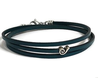 Swirl bracelet womens leather bracelet teal flat leather wrap bracelet womens bracelet turquoise bracelet lobster clasp FLB3-01-10