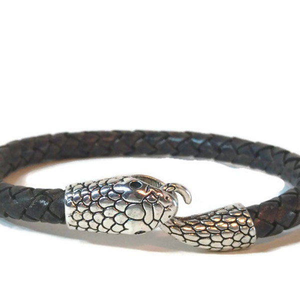 Ouroboros bracelet snake bracelet man leather bracelet mens bracelet braided bracelet brown bracelet hook bracelet men gift  RLB5-29-02