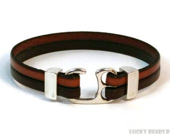 Genuine leather bracelet hook bracelet men leather bracelet brown leather bracelet bracelet for men gift for him mens jewelry FLB5-17-0207