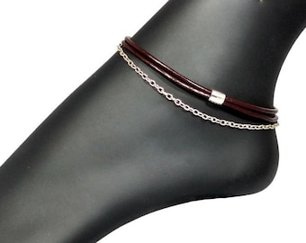 Brown leather anklet women anklet ankle bracelets womens ankle bracelet leather anklet ankle bracelet gift for her foot jewelry RLA-03-02