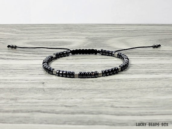 THREAD BRACELET METAL BEADS SILVER GREY SMALL THREAD BRACELET METAL BEADS SILVER GREY SMALL