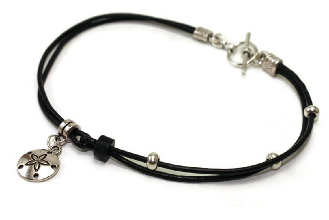Womens Ankle Bracelet Black Leather Anklet Beach Anklets Etsy