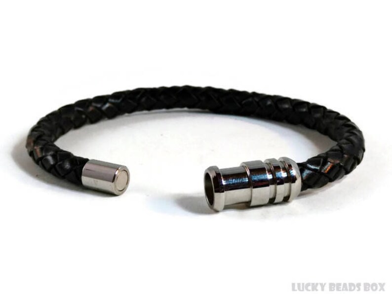 Braided leather bracelet stainless bracelet mens bracelet leather bracelet mens leather bracelet leather jewelry gift for him RLB6-03-01