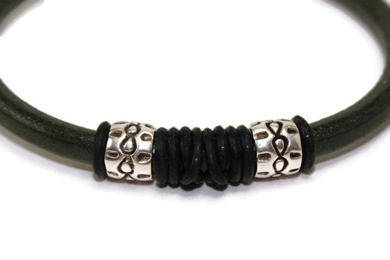 Men/'s leather bracelet green leather bracelet men/'s bracelet zamac etched barrels round leather leather jewelry magnetic clasp RLB5-11-01